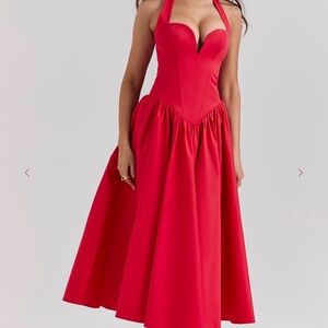 NWT House of CB Coquette Scarlet Halter Midi Dress